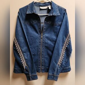 Upcycled Custom Jean Jacket Trimmed in Rhinestone Fringe Size M